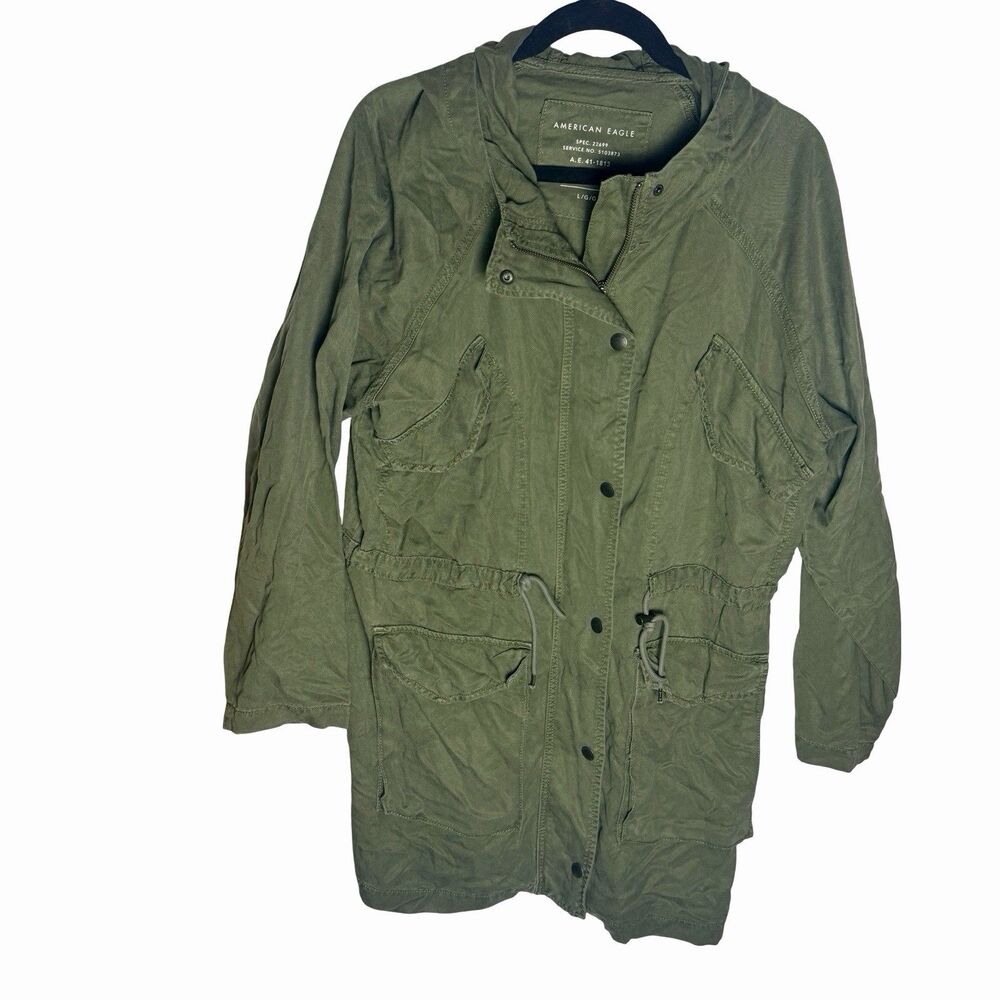 American Eagle Jacket Womens L Canvas Utility Green Full Zip Hood Lyocell Army